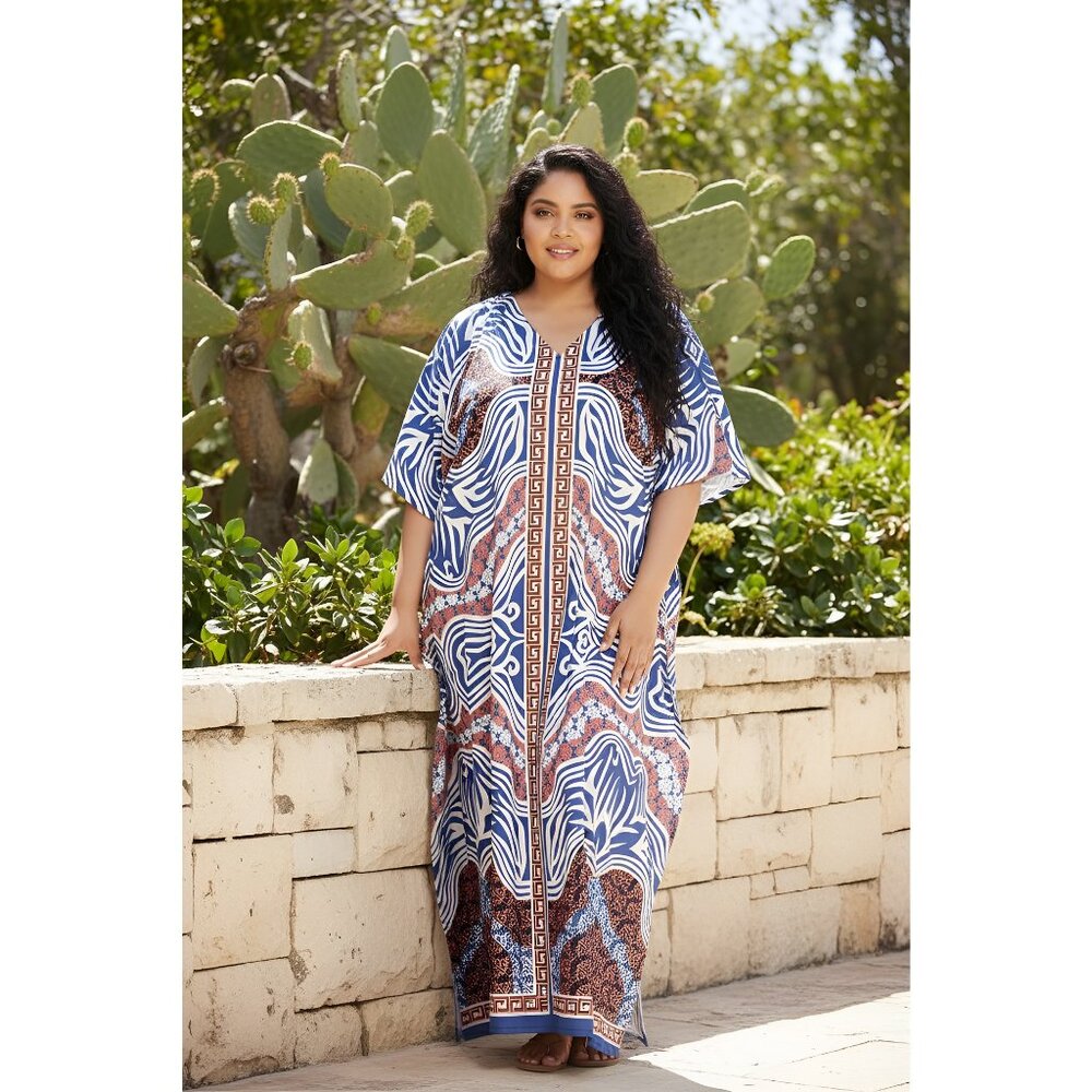 Women Plus Size Polyester Kaftan Maxi Dress Loose Maxi Cover Up Beach Dresses